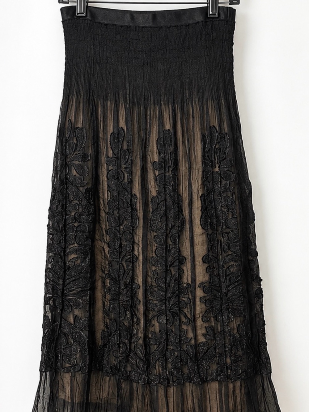 Max Studio Black Sheer Embroidered Maxi Skirt